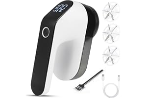 Dreamhigh® Quitapelusas Electrico con 3 Velocidades Ajustables, Quita Bolas de La Ropa Recargable, 3 Cuchillas, Depósito Extraíble, Pantalla LED, Removedor de Pelusas Eléctrico para Ropas y Muebles