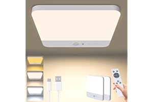 FULYBAO Rechargeable LED Ceiling Light Motion Sensor, 7.3" 6000mAh Battery Operated Wireless Bathroom Ceiling Lamp, 3 Color Temperatures & Remote, Magnetic Mount Wall Lights for Porch,Stairs,Bath,Garage(2PCS)