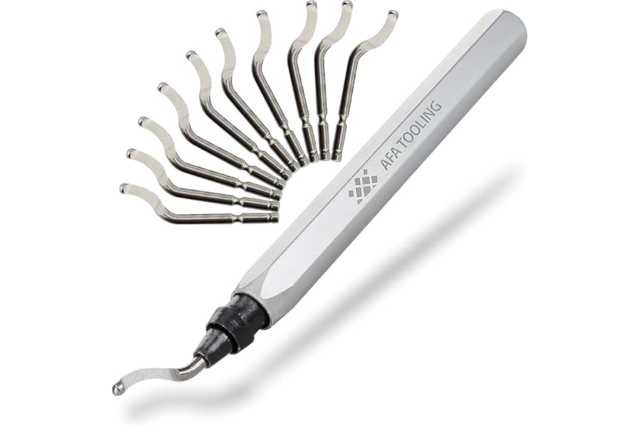 AFA Tooling - Deburring Tool with 10 Extra High Speed Steel Blades - Works on Metal, Resin, PVC, and 3D Printed Plastic Edges - Great for Copper and PVC Pipes, 3D Printing, Resin Art, and Metal Work