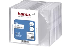 Hama Boîtier Slim (pour CD et disques Blu-Ray, Ultra Mince, avec Une Feuille pour la Couverture, Lot de 25) Transparent