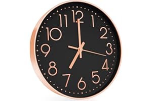 SIN&MI 12" Wall Clock Silent & Large Wall Clocks for Living Room Office Home Kitchen Decor Modern Style & Easy to Read - Rose Gold &Black