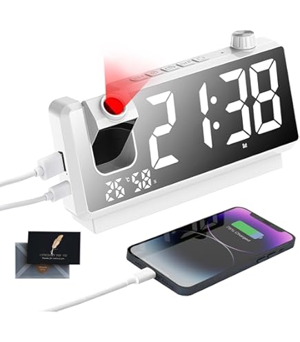 Wekkers Met Projectie Projectiewekkers Aan Het Bed, Spiegelende Led-klok Met 180 Draaibare Projector 3 Niveaus Helderheid Digitale Wekker Met Temperatuur En Vochtigheid Snooze Functie Wekker