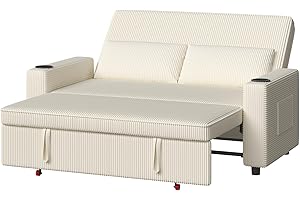 ‎DEVOKO Devoko Sofa mit Schlaffunktion, Schlafcouch Ausziehbar mit Verstellbarer Rückenlehne, Schlafsofa Klein Klappsofa Sofa 2 Sitzer für Wohnzimmer & Schlafzimmer, Beige