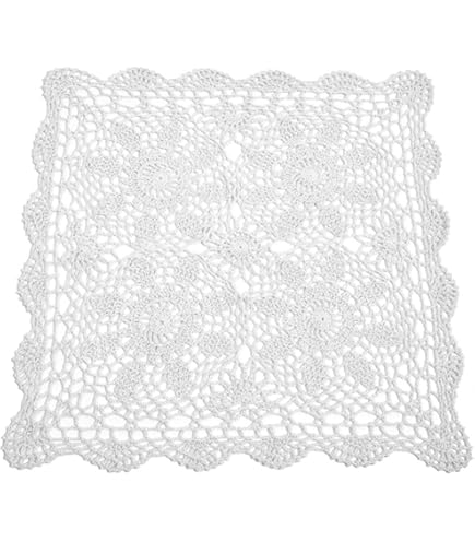 Janef Manteles De Ganchillo Hechos A Mano Blancos De Algodón, Manteles Cuadrados De Encaje De 20 Pulgadas
