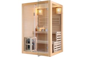 SANOTECHNIK Panorama Infrared Cabin - Infrared Sauna for 2 People, 130 x 120 x 200 cm, Harvia 3.5 kW Oven, LED, Colour Light, Tempered Glass - Item No. J60130