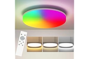 LEDYA Plafonnier LED, Lampe Plafond 24W RGB 2200LM, Plafonnier Salle De Bain IP54, Plafonnier LED Encastré Pour Cuisine, Salon, Toilettes, Porche, Buanderie et plus encore, Ø275mm, coloré