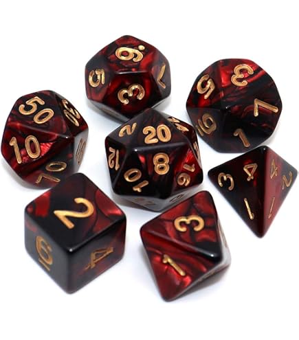 7 dés polyédriques Gemini noir/rose avec chiffres blancs