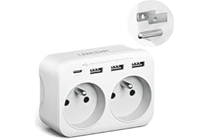 LENCENT Adaptateur Prise USA/Américaine, Française avec 3 Ports USB et 1 Port USB-C adapté aux États-Unis Canada Mexique Thaïlande， électrique Mâle /Femelle France, Type B