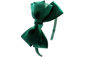 PrettyBoutique 4 Inches Girls Sheer Satin Ribbon Bow Alice Headband (Dark Green)