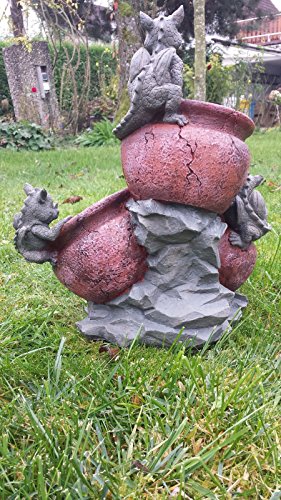 Gartendrache mit Blumentopf 3fach Drache Figur Gargoyle Garten Figur - 3
