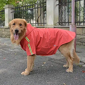 Fashion Hooded Pet Dog Raincoat, Lightweight Dog Rain Jacket Zipper Closure Rain Poncho with Reflective Strip for Small Medium Large Dogs Lobster Red XXXL