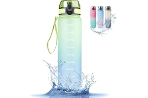 RaMokey Botella de Agua Deportiva 1l, Botella Agua sin BPA Tritan Reutilizable, para, Deporte, Escuela, al Aire Libre, Yoga, fitness, correr (Green)