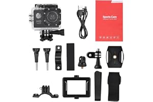 Sorandy Action Camera Kit, HD 1080P 2 Inch LCD Screen Universal Sports Camera, 140 ° Wide Angle Lens Multifunctional Waterproof Action Camera with 900mAh Battery, for Outdoor, Gifts(black)