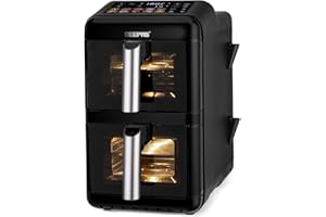 GEEPAS 2800W Dual Basket Stack Air Fryer | 12L XXL Capacity 2x6L Twin Baskets | Space-Saving Vertical Design with Sync Cook for Both Baskets 10 Presets Rapid Air Tech Energy Efficient Healthy Cooking