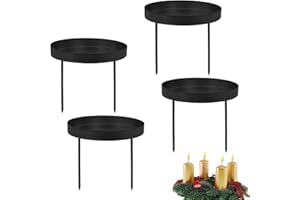 DFADKYWU 4 Stück Kerzenhalter Adventskranz, Metall Adventskerzenhalter mit Dorn Kerzenteller Kerzenständer, Advent Kerzenhalter, für Kerzen Weihnachten Deko Tischdeko (4-Schwarz)