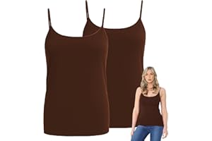 janisramone® Womens Cami Strappy Bodycon Tank Tops, Pack of 2 Sleeveless Scoop Neck Vest Tops Women UK, Stretchy Slim Fitted Gym Wear, Plain Casual Summer Ladies Camisoles