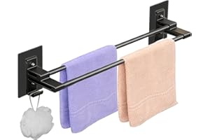 Galerie SV Porte Serviette Murale,2 étages Porte Serviette Salle de Bain Porte Serviette sans Percage pour Salle de Bain et Cuisine, en Aluminium, Montage Mural, Noir Mat, Porte Serviette Noir, 40 cm