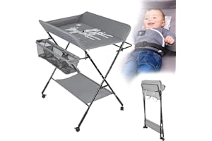 RELOVE Wickeltisch faltbar, mit Aufbewahrungskorb an der Seite, Struktur aus Eisen, max. Belastung 25 kg, für Neugeborene, ergonomisches Design, Wickeltisch, faltbar und tragbar (grau (80 x 66 x 98