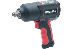 Beswell -BW-112BN- Compressed Air Impact Wrench Economy Class Max. Release Torque 1600 Nm, Square 12.5 mm (1/2 Inch) - Low-Vibration Air Wrench for Tightening and Loosening Screws