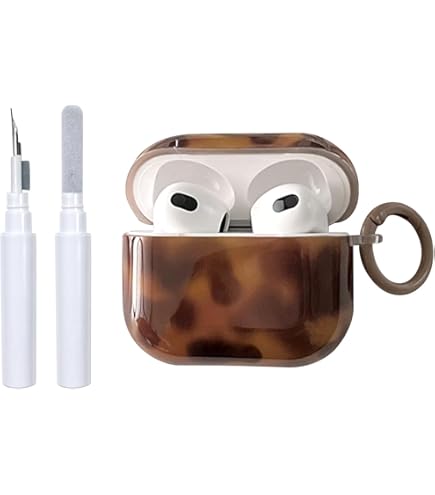 Reownest voor Airpods Pro 2e/1e generatie met reinigingsset, schattig amberbruin patroon esthetisch ontwerp schokbestendige sleutelhanger cover zachte