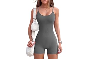 Rongseng Jumpsuit Damen Kurz Eng Sexy Ärmellose Yoga Romper Spaghetti Strap Bodycon Jumpsuits Sommer Tank Top Einteiler Overall One Piece Bodysuit Stretch Fitness Workout Sport Romper Outfits