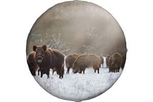 NIBABAEU Housse de pneu de secours, sanglier, porc sur forêt d'hiver, imperméable à l'eau et à la poussière, sac de pneu de 40,6 cm