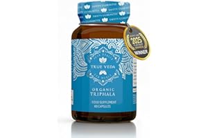 TRUE VEDA Organic Triphala Capsules - Certified Organic by Soil Association | Potency Due to Natural Fusion Extract | 100% Natural Supplement | Vegan & Vegetarian Friendly | Ayurveda | 60 Tablets | Made in UK