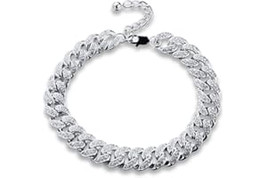 HALUKAKAH Cadena Oro Diamante para Hombre,14/20MM Chapado en Oro Real 18k/Platino Acabado en Oro Blanco Cadena Cubano Collar Gargantilla Pulsera,con Caja Regalo