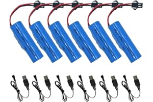 Fivtsme 800mAh 3.7V Litio RC Batería, 6PCS 3,7 V Recargables 800 mAh con Cargador USB, Enchufe SM-2P, para Barcos, Tanques, Coches, vehículos RC, Robots, Stunt Car, Barcos