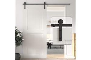 WINSOON 200cm Sliding Door Track Barn Sliding Door Kit for Single Wood Door, Frosted Black Carbon Steel I Shape Hanger
