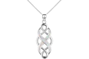 YFN Celtic Knot Necklace Created Opal Pendant Sterling Silver Infinity Love Jewelry