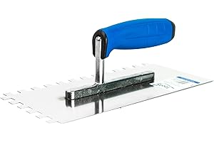 Toolty Truelle crantée carrée en acier inoxydable - 270 mm - 10 x 10 mm - Pour mortiers adhésifs - Poignée en caoutchouc - Carrelage - Adhésif - Bricolage - TLTY-7110