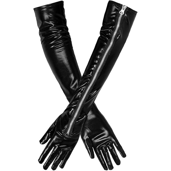 FEOYA Lange dameshandschoenen, wetlook, elastisch, glanzend, elegant, EU XS-M (Asie M-3XL), roze, S