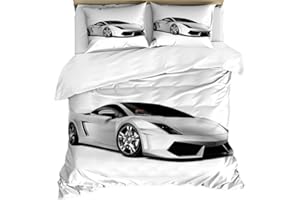 LOUSSIESD copripiumino per auto da corsa, misura unica, per ragazzo e uomo, con chiusura a cerniera, 3 pezzi, ideale per bambini, adolescenti e bambini, 3 pezzi, compatibile con la pelle, per auto sportive 3D