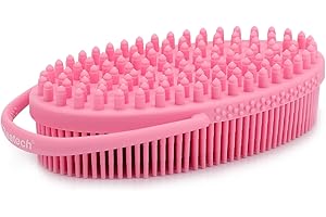 FREATECH Silicone Loofah Body Scrubber with Built-in Loop Handle, Dual-sided Bath Shower Body Wash Brush for Gentle Cleansing, Exfoliation and Massage, Men Women Kids Sensitive Skin, Pink