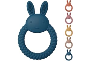 SENBSLAN Teething Toys for Baby, Easy to Hold BPA Free Silicone Teethers,Rabbit Baby Teething Toy,Baby Toys for Babies 3 6 12 Months, Boy, Girl, Infant (Blue)