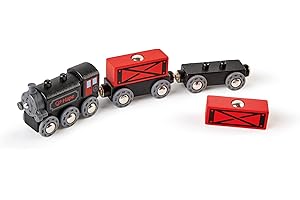 Hape Treno merci a vapore - Classico trenino giocattolo con locomotiva e vagoni magnetici per gioco bambini dai 3 anni