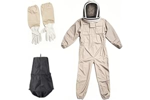 HEYOUTH Tuta Protettiva per Api in Poliestere, Completo con Cappuccio Rimovibile Traspirante, Guanti e Gabbia da Raccolta,polsini elasticizzati ,Attrezzatura Professionale per Apicoltori (L)