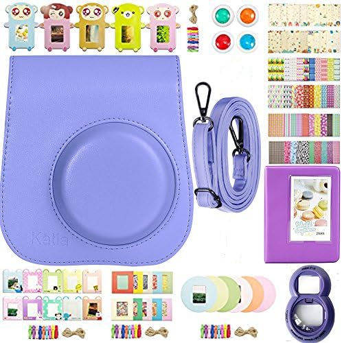 Katia 10 in 1 Fujifilm Instax Mini 9/ 8+/ 8 Camera Accessories Bundles(Mini 8 Camera Case/Photo Album/Mini 8 Selfie Len/Wall Hang Frames/Border Stickers) - Purple