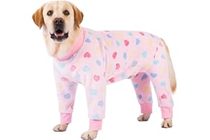 MEIAOBEST Dog Recovery Suit,Pet Winter Warm Quadruped Jumpsuit Pajamas, After Surgery Anti-Shedding Dog Onesie Coat,Cold Weather Pet Sweater Onesie for Medium Large Dog_36(Pink Heart)