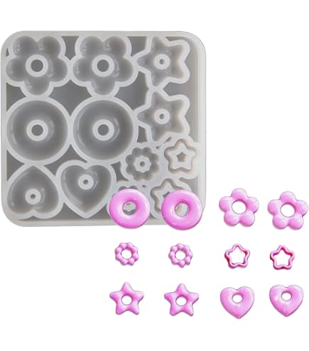 FineInno 12 Forme Stampi In Silicone Per Resina – Ciondoli, Pendenti, Gioielli Fai-da-te: Cuori, Stelle, Cerchi, Esagoni