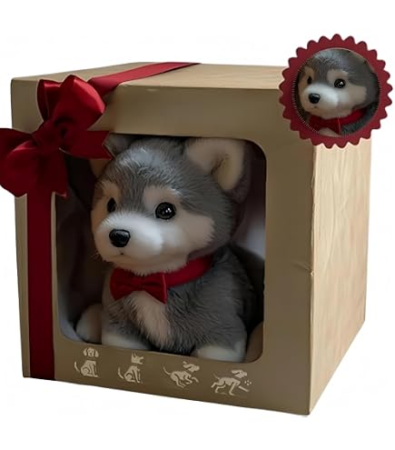 Hopearl Perro husky de peluche con luces LED, flexible, con luces de