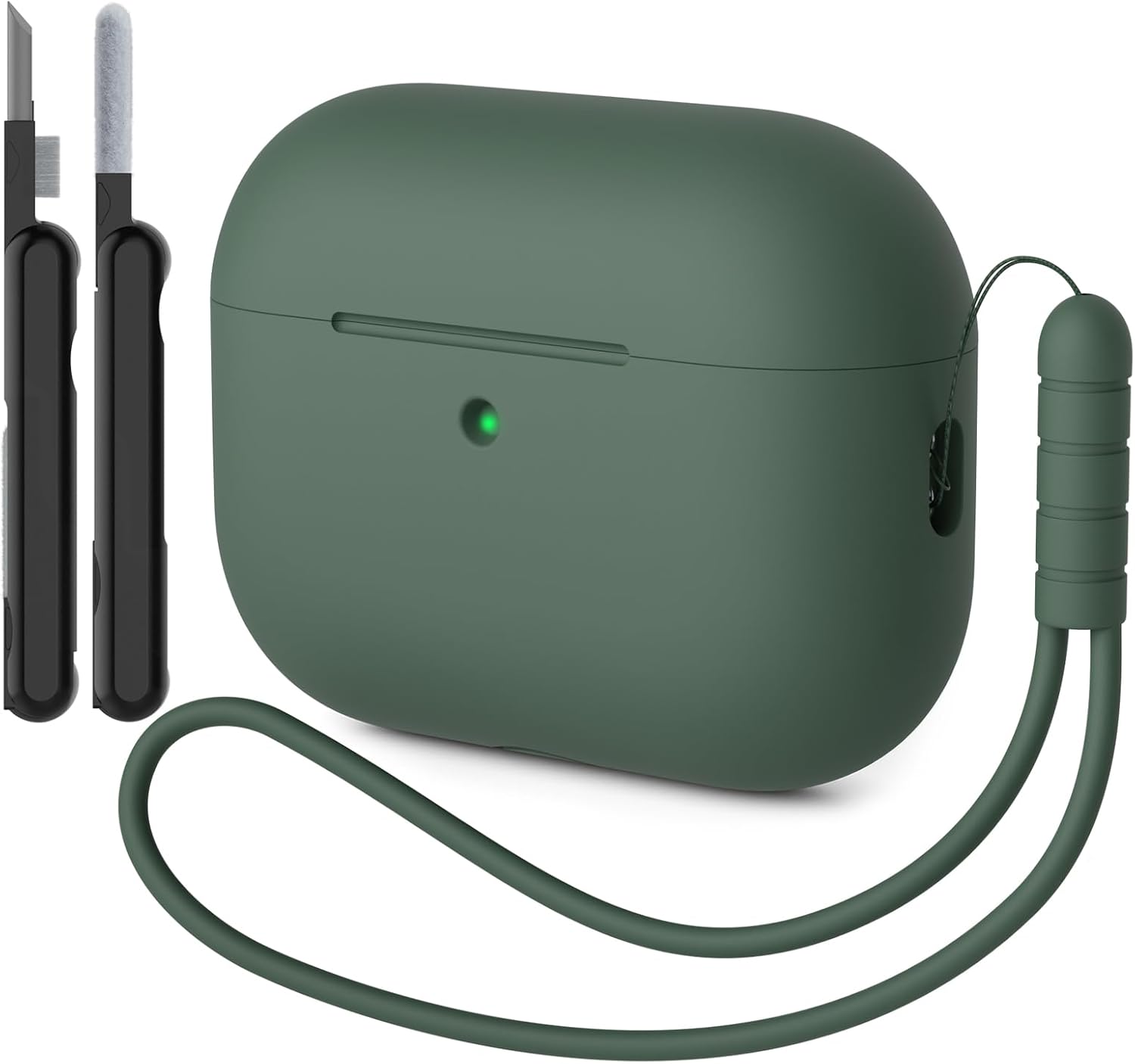 AOTUAO Funda para AirPods Pro 3 (2025) Case Cover, Anti-rasguños Fundas Protectora de Silicona Compatible con Airpods Pro 3.ª Generación con Kit de Limpieza e Lanyard de Silicona, Pine Green