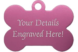 ATLANTIC CRAFTS Bone Shaped Pet Tags - 38mm Wide - 9 Colours To Choose From, Free Engraving (Pink)
