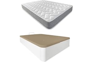 DUÉRMETE ONLINE - Pack Colchón Viscoelástico Viscotec + Canapé Madera Abatible Gran Capacidad | Color Blanco 135 x 190