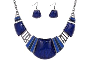 YAZILIND Vintage Ethnique Collier tibetain Sliver Bib Turquoise Collier Boucles d'oreilles Ensemble de Bijoux Femmes