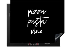 KitchenYeah© Protezione Piano Cottura Tappetino per Induzione 65x52 cm Cucina Proteggi Coprifornello Antiscivolo Citazione - Pizza pasta vino - Nero