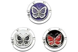 MEIN HERZ 3 Pz Pieghevole borsa a mano Hange,Appendi Borsa Tascabili e Ganci, Gancio per borsa pieghevole Gancio per Donne Ragazza Borsa Drogheria Regalo - Modello farfalla (Viola/Nero + Bianco/Nero + Rosso)