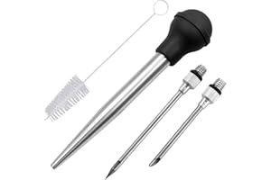 LTTEEA Turkey Baster Set of 4,Stainless Steel Marinade Injector Food Syringe Meat Syringe Commerical Grade Rubber Bulb Turkey Meat Injector and Cleaning Brush with 2 Needle for Thanksgiving Kitchen Cooking