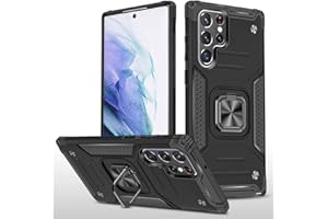 GOGME Funda para Samsung Galaxy S22 Ultra Delgado Rubber Caso, Estuche con 360 Anillo Soporte Coche Magnético Hard PC + Silicona TPU Bumper Híbrida Rugged Antigolpes Carcasa, Negro